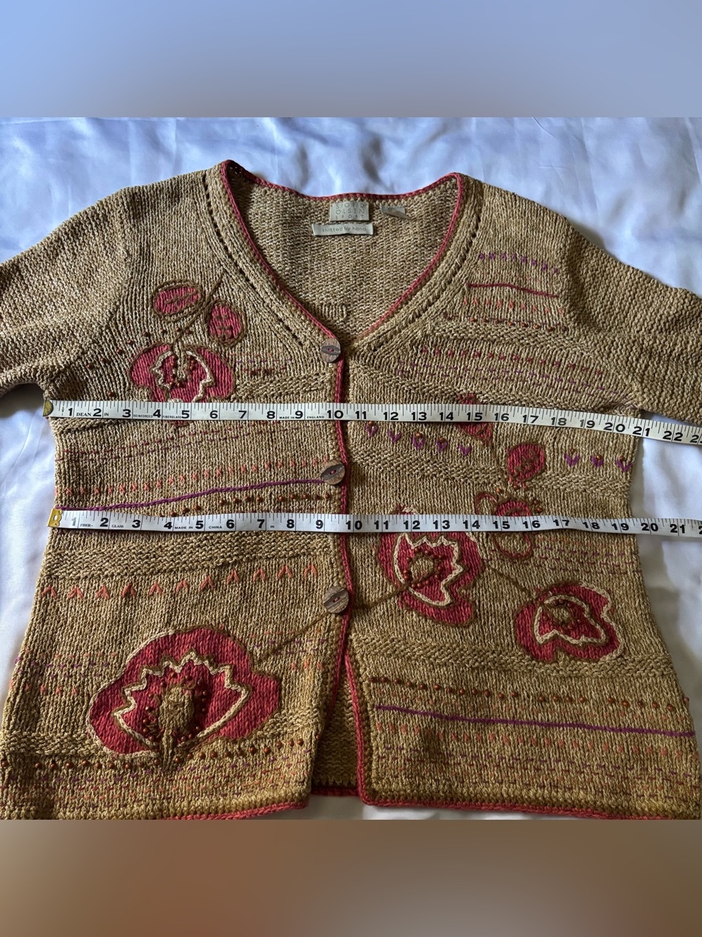 Sigrid Olsen Sport Sz M Vintage Women's Hand Knitted Cottagecore Silk Cardigan - Picture 9 of 10